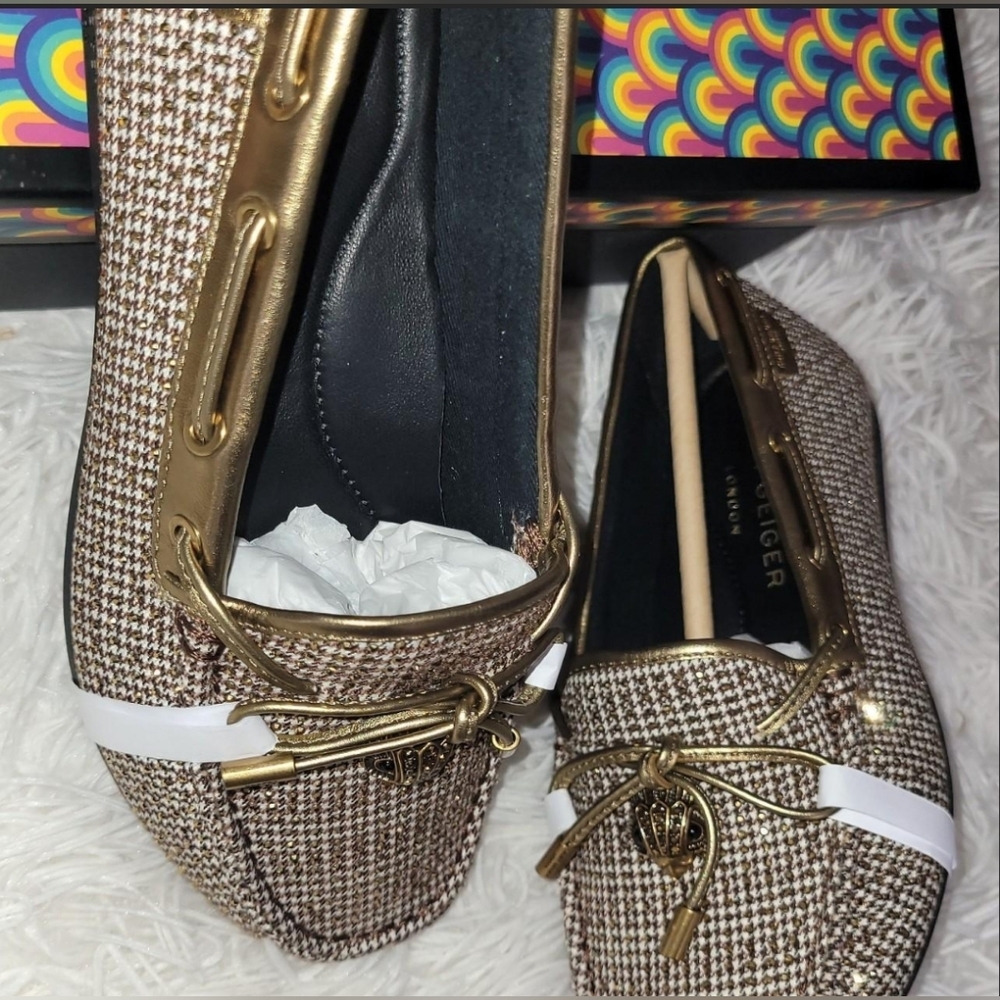 KURT GEIGER  Women's Gold and Brown Loafers